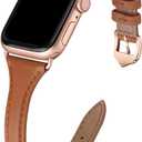 WFEAGL Compatible with Leather Apple Watch Band 41mm 40mm 38mm 42mm(series 11 10) Women, Top Grain Leather Strap Slim & Thin Replacement Wristband for iWatch Bands SE 3 2 1, Series 11 10 9 8 7 6 5 4 3 2 1