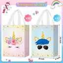 Locmeo 24 Pcs Unicorn Party Favor Bags with Handles - Reusable Non Woven Goodie Bags in Pink & Blue - Candy Treat Gift Bags for Girl & Boy Birthday Parties, 8 x 4 x 10 Inch