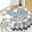 Round Tablecloth 60 inch, Floral French Round Table Cloth, Stain Resistance Water Repellent Wrinkle-Free, Spring Blue Flower Circle Tablecloth for Home Kitchen Dining Party Patio Indoor Outdoor