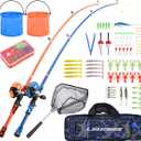 LEOFISHING Portable Kids Fishing Rod Set 2Pack Telescopic Fishing Poles for Boys and Girls Fishing Rod and Reel Combos with Full Kits Fishing Net and Bucket for Toddler Youth (Blue and Orange)