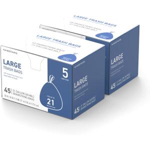 Ninestars Extra Strong White Trash Bags with Drawstring, Multiple Sizes 90 Count, Kitchen Drawstring trash bags 90 Trash Bags (21 gallon 90 ct)