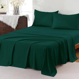 Full Sheet Set,4 Pieces Hotel Luxury Breathable Soft Microfiber Bedsheets, Anti Pilling Deep Pockets Easy Care Bed Sheets, Forest Green