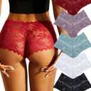 FINETOO 5 Pack Sexy Lingerie Panties for Women Pack V-Waist Lace Womens Underwear French Cut Boyshorts Panty (Medium)