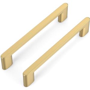 Peaha 6 Pack 5 Inch Gold Drawer Pulls Square Brass Cabinet Handles Aluminum Alloy Hardware for Kitchen Dresser Cupbpard (Hole Center:5in(128mm))