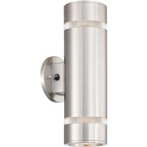 Cerdeco Stainless Steel Dusk to Dawn Sensor Outdoor Wall Lighting Cylinder Wall Sconce Suitable for Garden & Patio,Exterior Modern Porch Wall Light,Nickel Finished[ UL-Listed ]