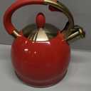 Whistling Tea Kettle, Cool Touch Ergonomic Handle Teapot, Stainless Steel Kettle Stove Top, Unique Button Control Kettle Outlet(Red,3L)