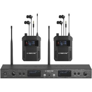 Phenyx Pro UHF Mono Dual Wireless in-Ear Monitor System, Metal Wireless IEM System, Sturdy Bodypack Receiver, 2x50 Frequencies, Separate Outputs,164ft Operation, Suitable for Band and Studio (PTM-22)