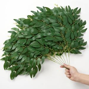24Pcs Artificial Italian Ruscus Greenery Stems,Silk Greenery Plants Spray Faux Green Leaf Garland Branches Hanging Green Spray Decoration for DIY Wedding Arch, Bouquet,Home Decor