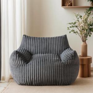 Oversized Bean Bag Chair for Adults, Giant Comfy Plush Boneless Bean Bag Couch with Filler for Kids - Reading Chair for Living Room, Bedroom & Dorm, Single Accent Chair Floor Lounger, Gray (Grey)