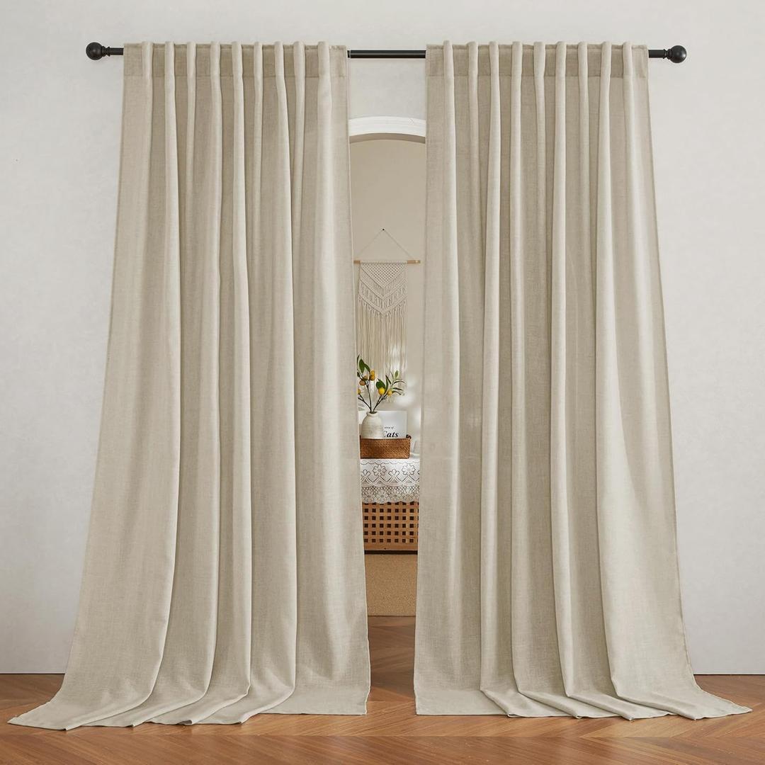 RYB HOME Semi Sheer Curtains for Bedroom, Airy Solid Sheer Window Curtain Stylish Privacy Drapes for Kitchen Dining Room Nursery, Beige, Wide 70 x Long 95, 2 Panels