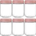 NETANY 6-pack 16oz Glass jars with Airtight Lids, Overnight Oats Containers with Lids, Wide mouth Mason Salad jars, Glass Food Storage Containers for Snacks Yogurt Spice Sugar-Pink