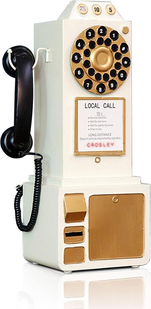 Antique Telephone - Rotary Dial Landline Phone Model Vintage Classic Phone Props Retro Wall Mounted Crafts Ornaments Cafe Bar Window Booth Decoration - 9.8''L x 6.3''W x 19.7''H, White
