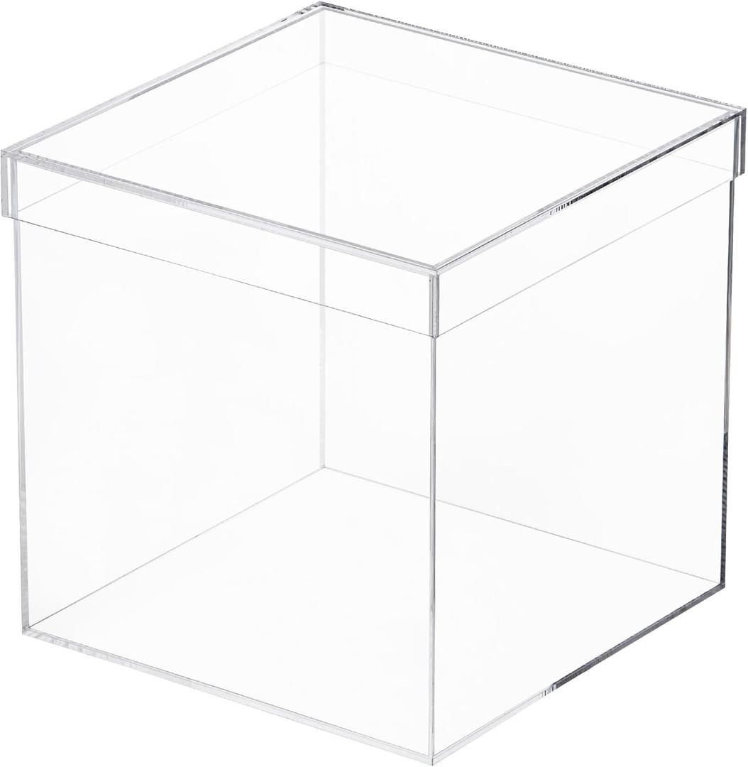 Clear Square Acrylic Boxes, Acrylic Cube Containers with Lid, Plastic Storage Boxes 8 x 8 x 8 Inches for Candy, Cookies, Coins, Tea, Cosmetics, Jewelry and Trinkets