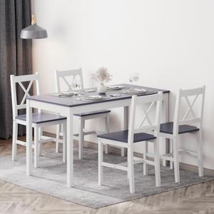 SogesHome 5-Pieces Dining Table Set, Kitchen Table and Chairs for 4, Kitchen Dining Room Table Set for Home, Restaurant, Grey&White