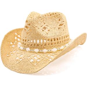 WQWOVRVO Cowboy Hat,Cowgirl Hat,Cowboy Hats for Women/Mens/Straw Wide with Shapeable Brim Cowboy Hat for Womens/White/Black.