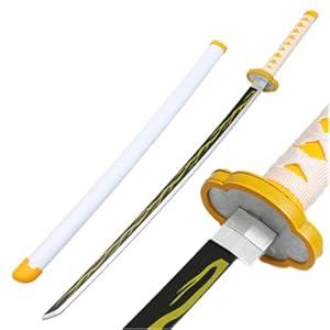 damdos Halloween Prop Weapon Demon of Slayer Sword, PU Foam 31.5 Inch Agatsuma Zenitsu Swords, Tomioka Giyuu Swords Xmas Birthday Gifts (Agatsuma Zenitsu)