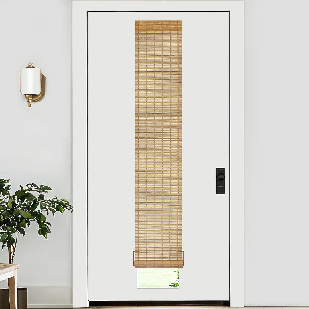 LazBlinds No Tools No Drill Bamboo Roller Shades, Cordless Bamboo Blinds, Light Filtering Roll Up Blinds for Windows, French Door, Porch or Patio, 12'' W x 70'' H, Squirrel
