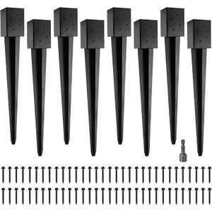 4x4 Fence Post Anchor Ground Spike 36 Length Metal Black Powder Coated  Mailbox Post Anchors  Fit 3.5x3.5 Lumber (8, Black)