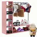 Doll Clothes Closet with 10 Hangers, Pink & Gray Color Block Doll Accessories Display Wardrobe, Compatible with Fasion Doll Clothes,Portable Storage for Figures,Gift