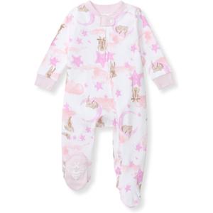 Burt's Bees Baby Girls Zip Front One-Piece Pajamas, Sleep & Play Loose Fit, 100% Organic Cotton, Newborn to 6-9 Months