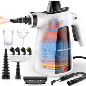 Pressurized Handheld Multi-Surface Natural Steam Cleaner with 12pcs Accessory & Safety Lock, Portable Steamer for Cleaning Home, Kitchen, Bathroom, Car, Upholstery, Grout, Window
