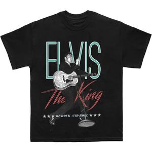 Elvis Presley Unisex Adult Official Elvis Presley Merch the King T-Shirt, Size: X-Large (Black)