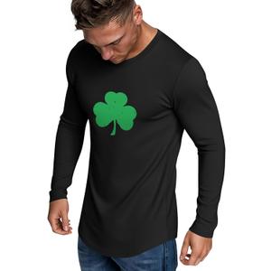 Mens St Patrick's Day Long Sleeve Shirts Irish Distressed Shamrock T-Shirt Lucky Tee (Large, Black)