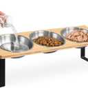Raised cat Bowls for Indoor Cats by WinTruffles, Elevated cat Bowls, Tilted and Elevated Anti Vomiting Cat Dishes for Food and Water, Set of 3 Stainless Steel Bowl