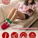 YSense 3 Pairs Womens Fuzzy Socks Cozy Winter Warm Fluffy Soft Cute Animal Fuzzy Home Slipper Socks (Red Yellow Green)