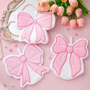 3 Pcs Pink Bow Kitchen Towel with Hanging Loops Coquette Hanging Hand Towel Cute Bow Soft Thick Dish Cloth for Bathroom Pink Decoration Hand Drying Tea Cloth for Cooking Baking Cleaning