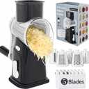 Ourokhome Cheese Grater Hank Crank Cheese Shredder, Mandoline Vegetable Slicer with 5 Interchangeable Blades and Strong Suction Base for Fruit, Vegetables, Nuts Black