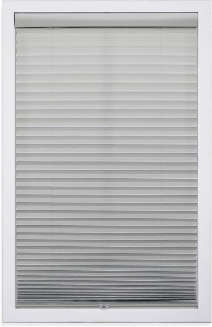 DEZ FURNISHINGS Cordless 1" Light Filtering Pleated Shade, Fabric, 30" W x 48" H, Silver Gray