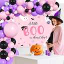 MEHOFOND Halloween Little Boo Baby Shower Decorations for Girl, a Little Boo is Almost Due Baby Shower Banner Decorations, Pink Black Purple Balloon Garland Kit, Ghost Pumpkin Halloween Party Decor (Pinlk)