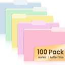 SUNEE File Folders, 100 Pack Manila File Folders 1/3 Cut Letter Size, Colored Folders,Office Organization,Folders for School,Files Paper Home and Classroom,5 Bright Color