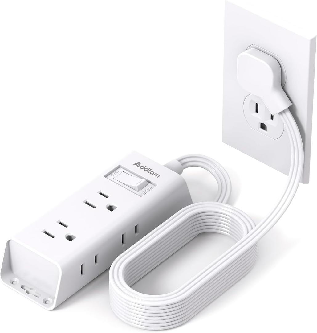 Flat Extension Cord 15 ft - Addtam Flat Plug Power Strip with 6 Outlets Extender, Long Extension Cord with Multiple Outlets, Wall Mount for Home Dorm Room Essentials, ETL Listed