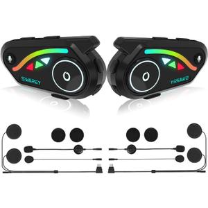V8 Motorcycle Bluetooth Headset, Helmet Intercom with FM and Music Sharing Noise Cancelling DSP&CVC HiFi Stereo 1000M to 2000M Intercomunicador Moto (Dual Pack, 2X)