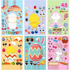 LINAYE 48 Sheets Easter Crafts Stickers for Kids Toddlers - Easter Make Your Own Stickers for Basket Stuffers, Treats Gifts Activities Party Favor Supplies for Kids