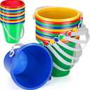 24 Pcs 5 Inch Beach Bucket Sand Buckets Colorful Fun Plastic Pails and Sandcastle Mold for Kids Toddler Tool Summer Beach Theme Birthday Party Favors Pool Play Castle Water, 4 Colors (Red)