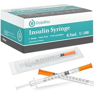 DolpBay Insulin Syringe with Needle, 0.5cc 31G 5/ 16" (8mm) - Pack of 100