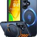 TORRAS 360 Rotatable Magnetic Ring for iPhone 16 Plus Case, Fit for MagSafe with Stand Ring Holder, 16FT Military Grade Shockproof Translucent Back Case for iPhone 16 Plus Phone Case Ostand, Black