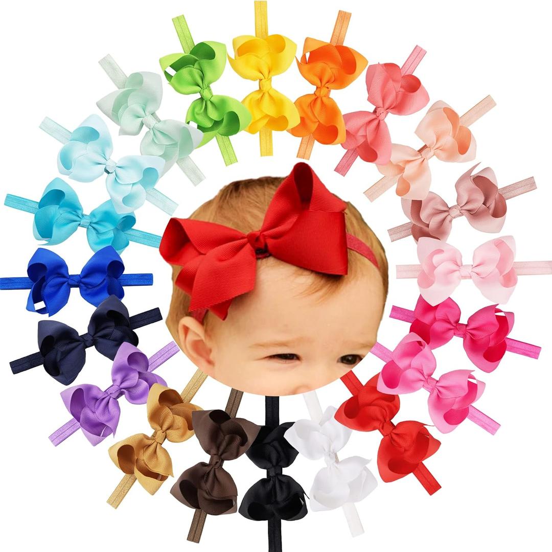 CLLOT Baby Girls Headbands Grosgrain Ribbon 4.5" Hair Bows Headband Big Bow Hair Bands for Toddler Pack of 20