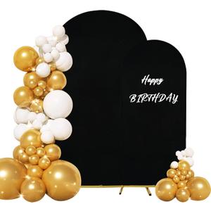 Set of 2 Wedding Arch Cover 2-Sided Round Top Spandex Fitted Arch Backdrop Cover for Birthday Party Baby Shower Wedding Arch Stand Decor（7.2FT, 6FT, Black）