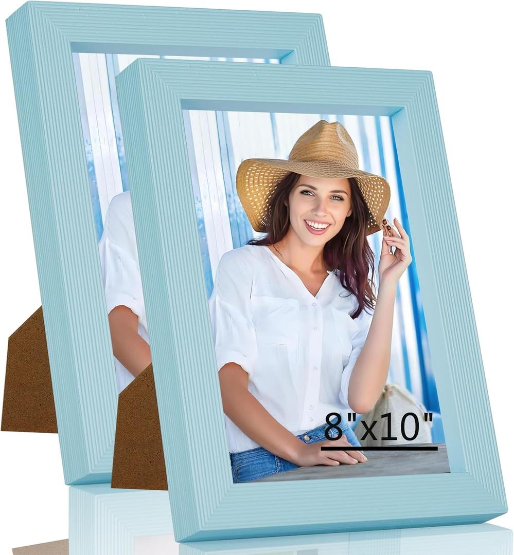 8x10 Picture Frame, Solid Wood Frame with Plexiglass, Wall Hanging or Tabletop for Home Decor, Light Blue, 2 Pack