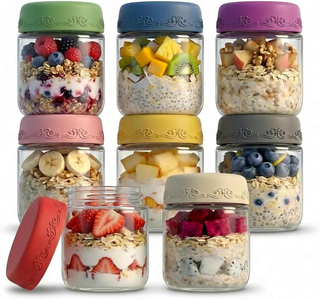 4oz 8Pack Glass Dressing Jars with Leakproof Lids, Containers for Sauce, Salad Dressing, Dips & Snacks Reusable Glass Food Storage Cups for Lunch Box & Meal Prep(4oz-8Pack)