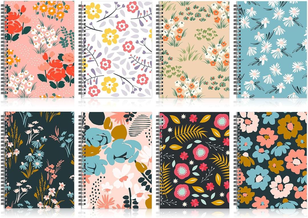 8 Pack Spiral Notebook A5 8.3 x 5.7 Inch College Ruled Spiral Journal Notebook 100 Pages/50 Sheets School Professional Journaling Notebooks for Business Work School Office Supplies(Floral Pattern)