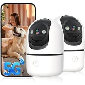 Security Cameras Indoor, 2K 5G&2.4Ghz WiFi Camera for Security Home with 911 Monitor Alert, 360 PTZ Baby/ Pet/ Dog Camera AI Search Motion Detection, Color Night Vision, Speaker, US Cloud Storage, 2Pack