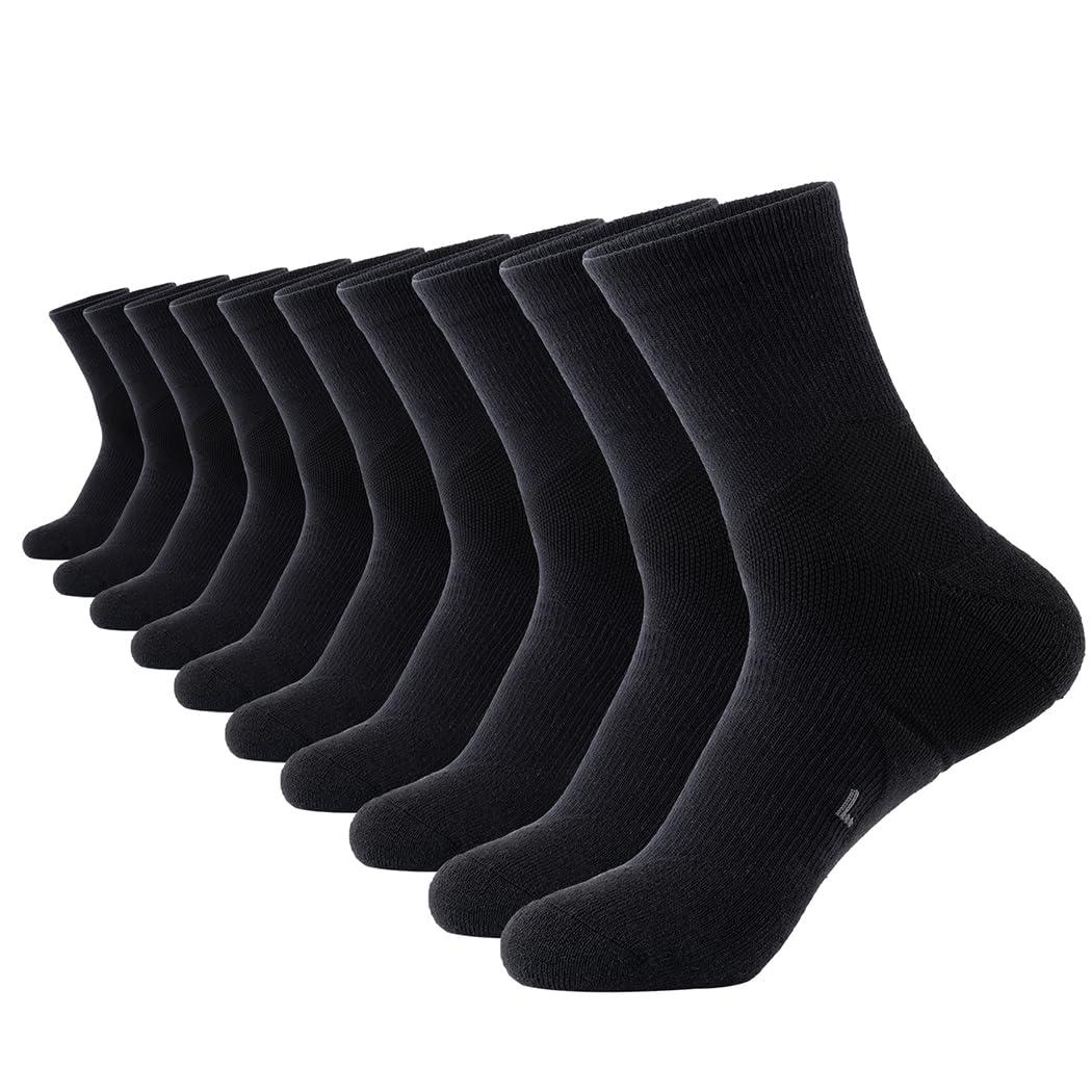 GLENMEARL Womens Crew Work Cotton Socks,Thick Padded Cushioned Warm Calf Boot Socks 5-Pack,Moisture Wicking Athletic for Hiking Running Cycling Workout Walking Sports Travel Gym Black Size 7-9