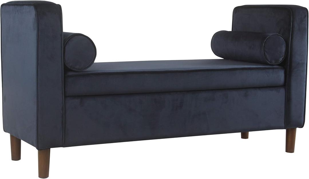Homepop Home Decor | Upholstered Modern Storage Ottoman Bench with Pillows | Ottoman Bench with Storage for Living Room & Bedroom | Decorative Home Furniture (Navy)