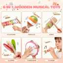 Baby Musical Instruments - Montessori Wooden Musical Toys for Toddlers 1-3, Xylophone Maracas Tambourine Percussion Set, Kids Preschool Music Learning Toys, Educational Birthday Gifts (Rainbow)