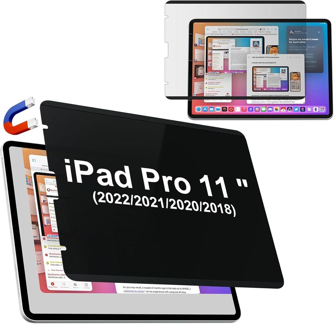 Magnetic Privacy Screen Protector Compatible With iPad Air 5th 4th Generation 10.9 Inch & iPad Pro 11(2018/ 2020/ 2021/ 2022), Removable Anti Blue Light Glare Spy Private Filter Black Security Screen Cover